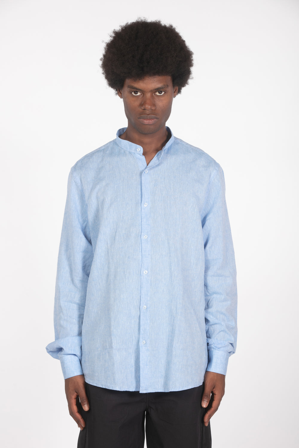 Camicia colletto a fascetta celeste