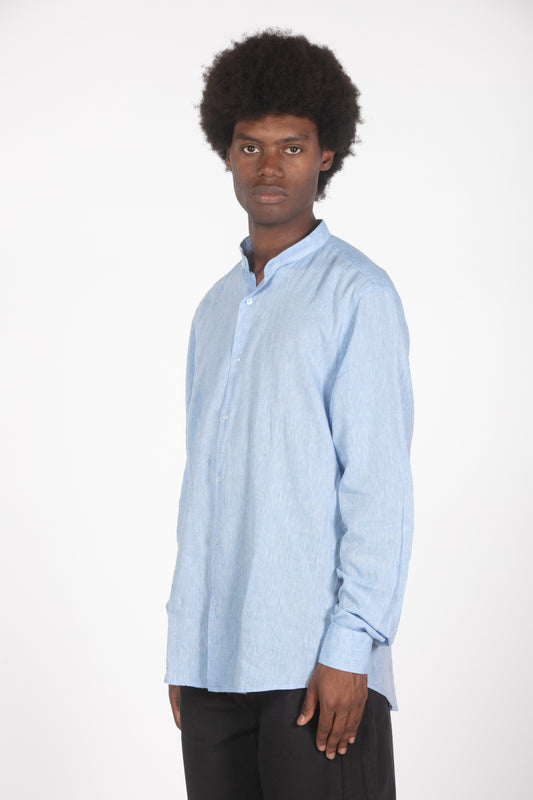 Camicia colletto a fascetta celeste