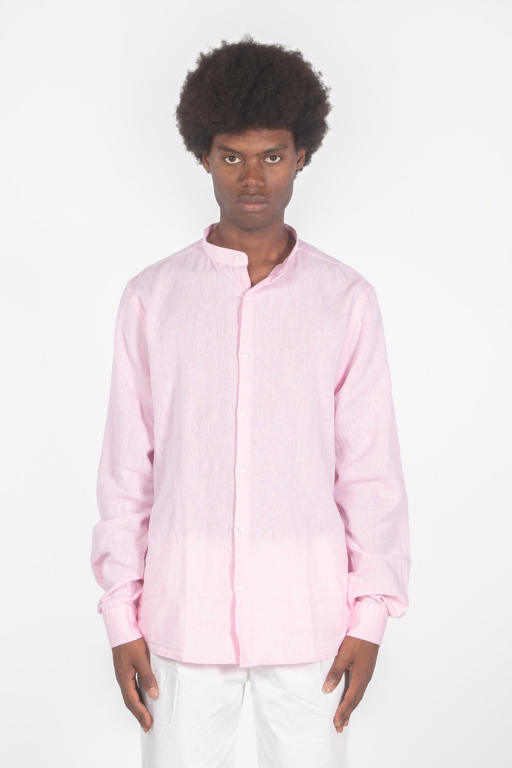 Camicia con colletto a fascetta rosa