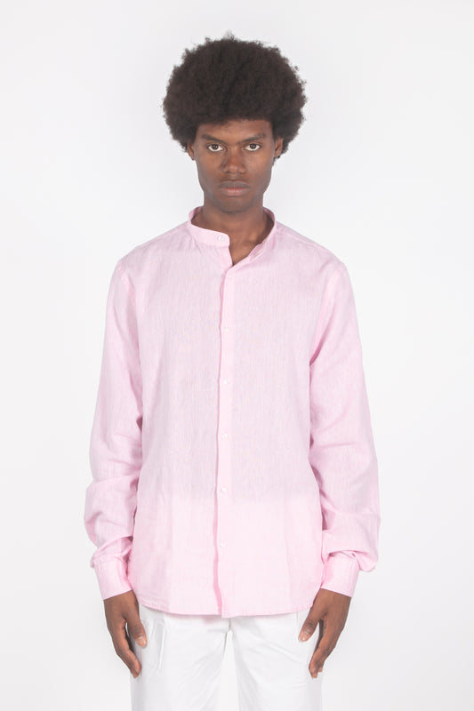 Camicia con colletto a fascetta rosa