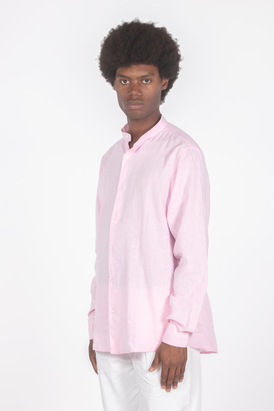 Camicia con colletto a fascetta rosa