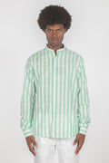 Camicia con colletto a fascia righe verde