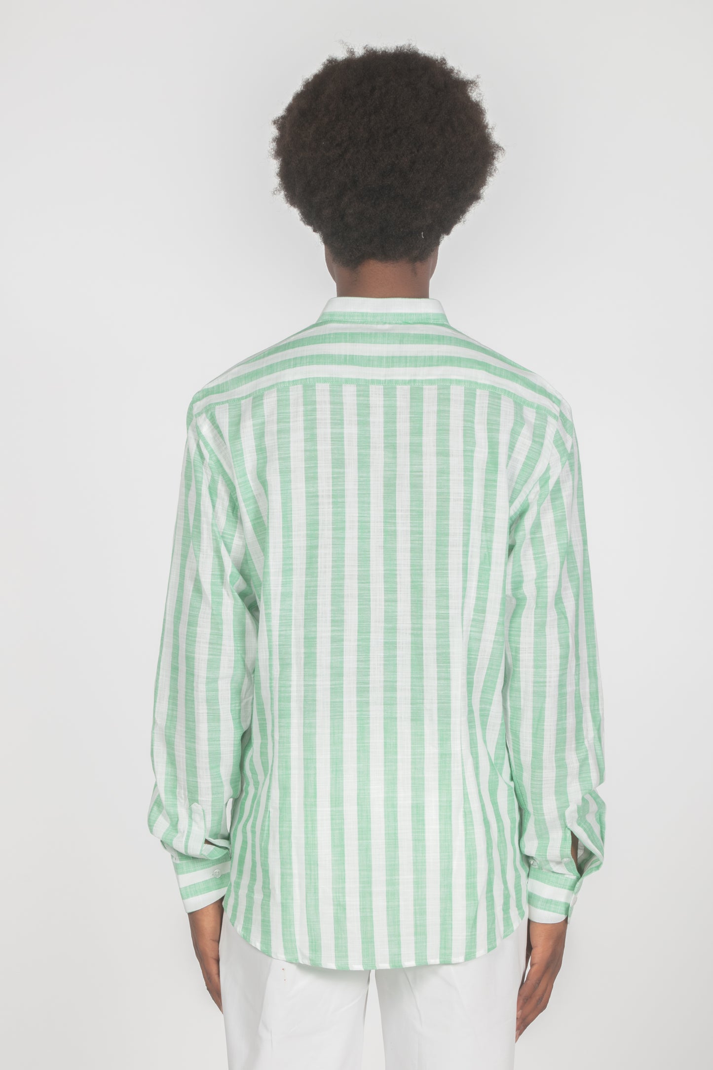 Camicia con colletto a fascia righe verde