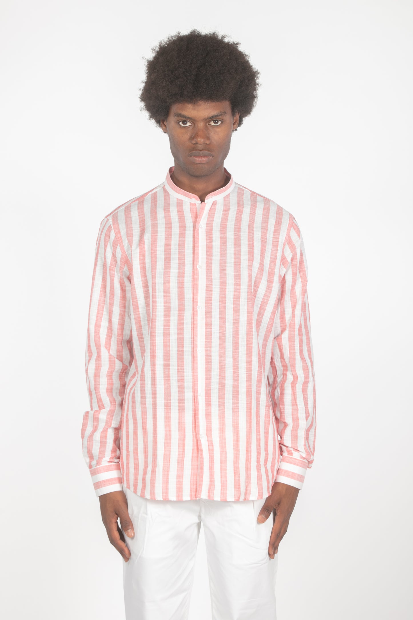 Camicia colletto a fascette righe rosso