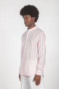 Camicia colletto a fascetta righe rosa