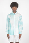 Camicia colletto a fascette righe turchese