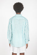 Camicia colletto a fascette righe turchese