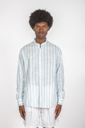 Camicia colletto a fascetta righe celeste