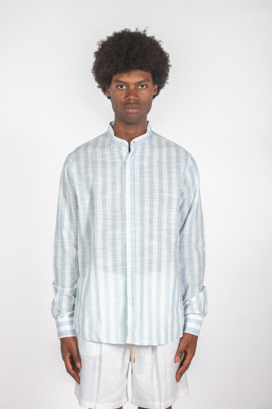 Camicia colletto a fascetta righe celeste