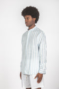 Camicia colletto a fascetta righe celeste