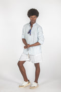 Camicia colletto a fascetta righe celeste