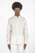 Camicia colletto con fascette righe beige