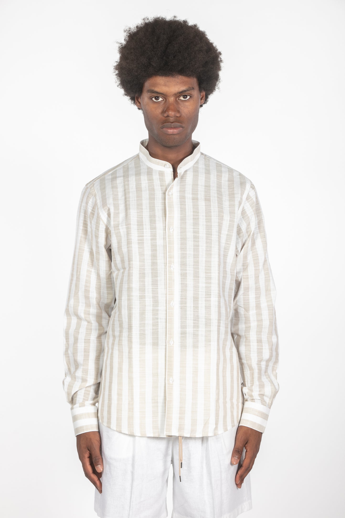 Camicia colletto con fascette righe beige