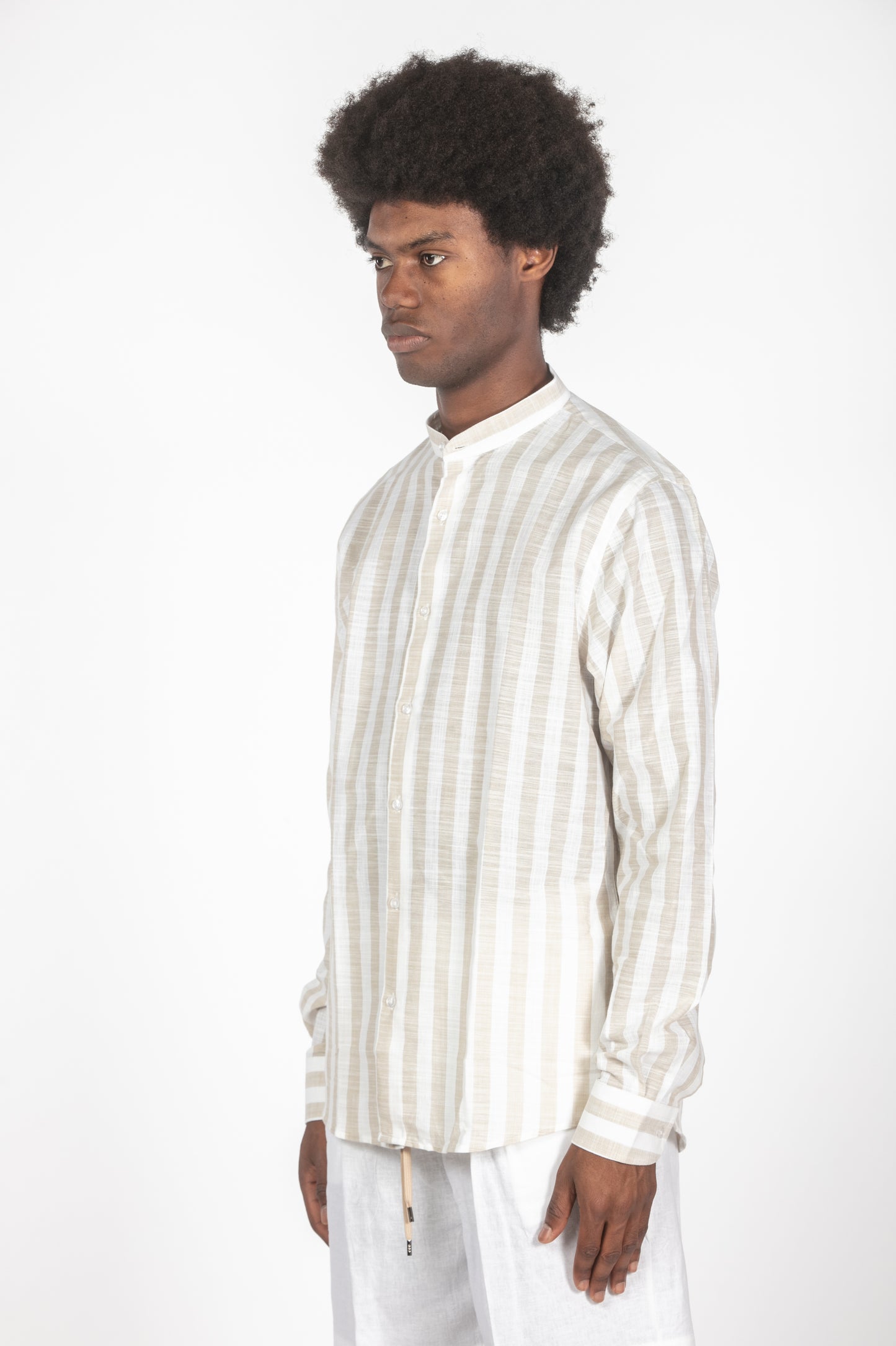 Camicia colletto con fascette righe beige