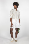 Camicia colletto con fascette righe beige