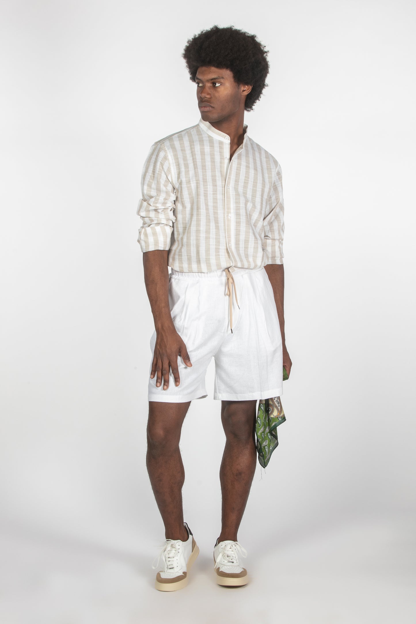 Camicia colletto con fascette righe beige