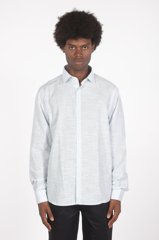 Camicia lino microrighe celeste