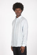 Camicia lino microrighe celeste