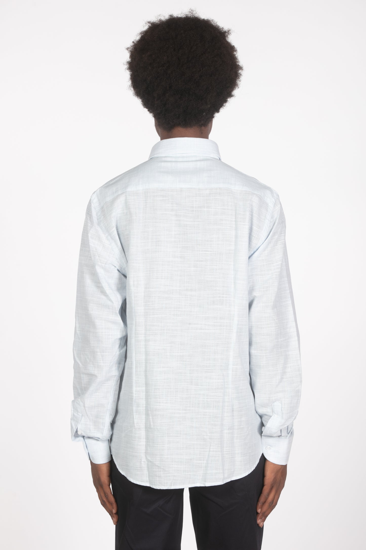 Camicia lino microrighe celeste