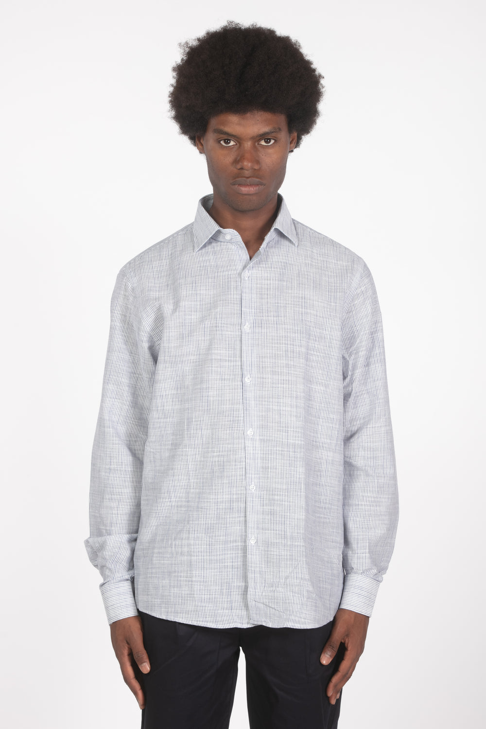Camicia lino microrighe blu