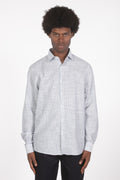 Camicia lino microrighe blu