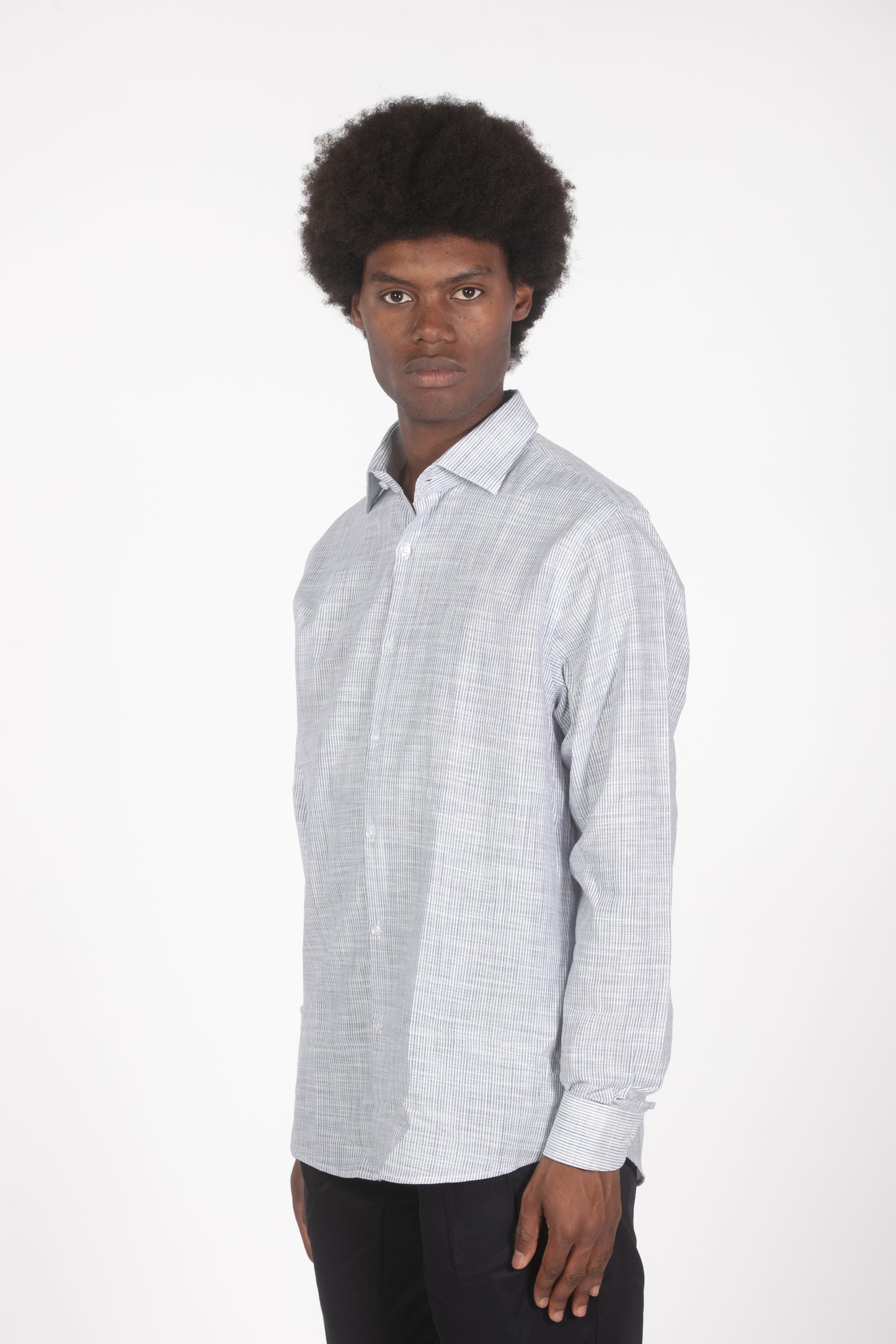 Camicia lino microrighe blu