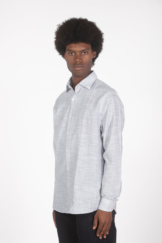 Camicia lino microrighe blu