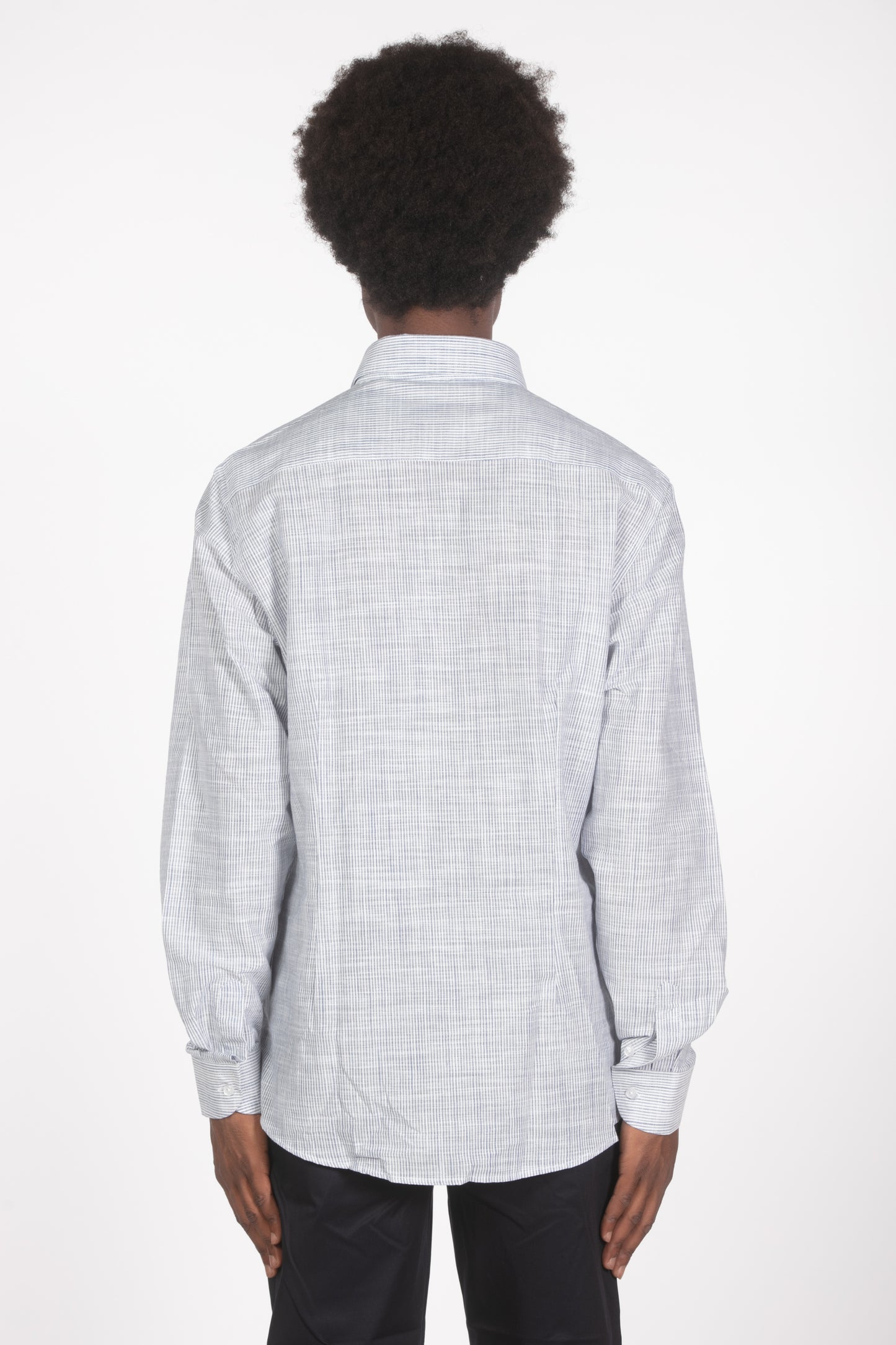 Camicia lino microrighe blu