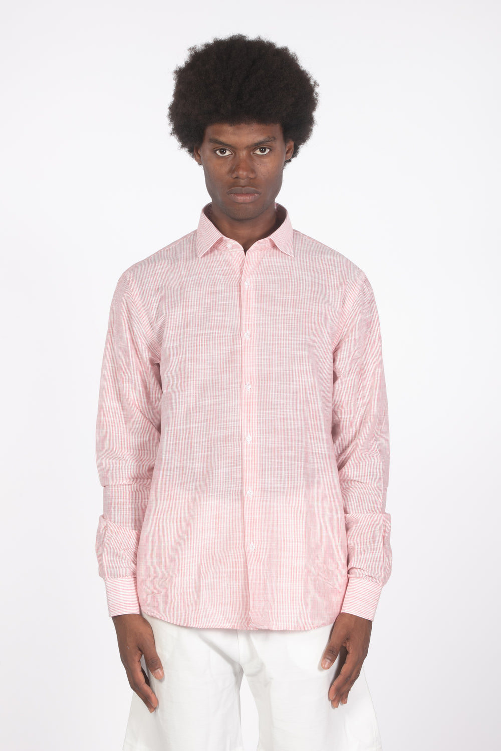 Camicia lino microrighe rosso
