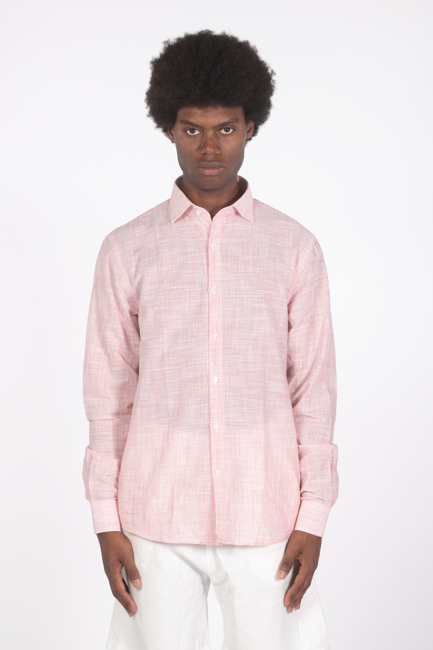Camicia lino microrighe rosso
