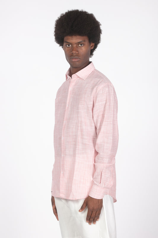 Camicia lino microrighe rosso