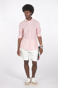 Camicia lino microrighe rosso