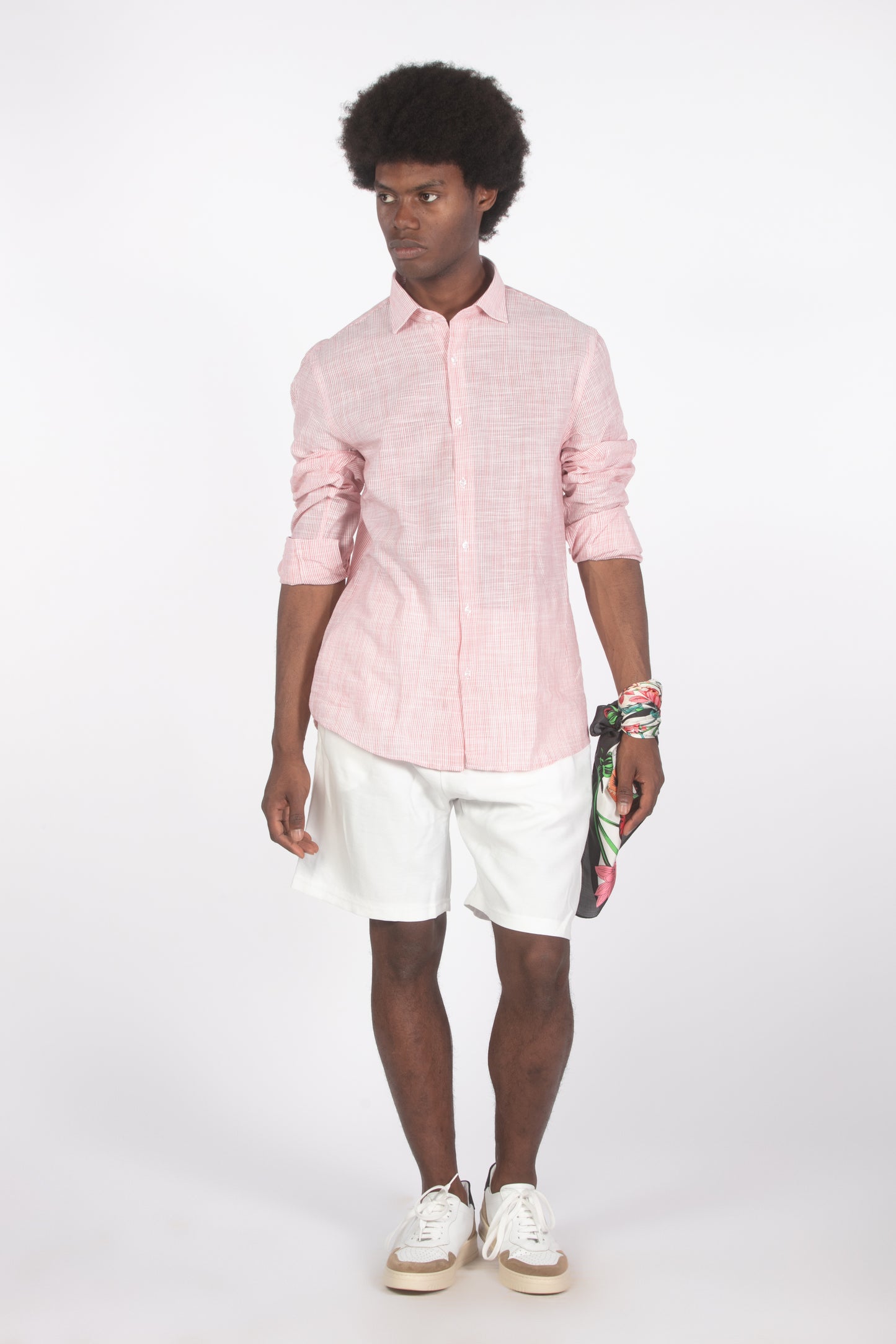 Camicia lino microrighe rosso