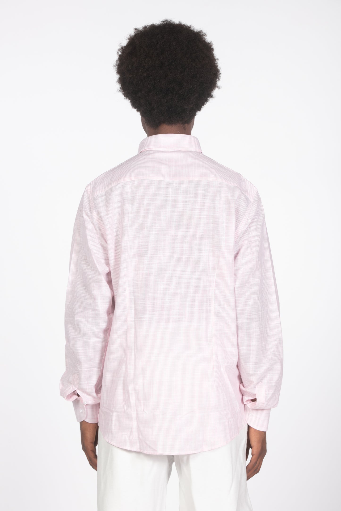 Camicia lino microrighe rosa
