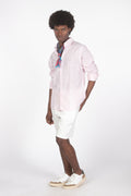 Camicia lino microrighe rosa