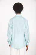 Camicia lino microrighe turchese
