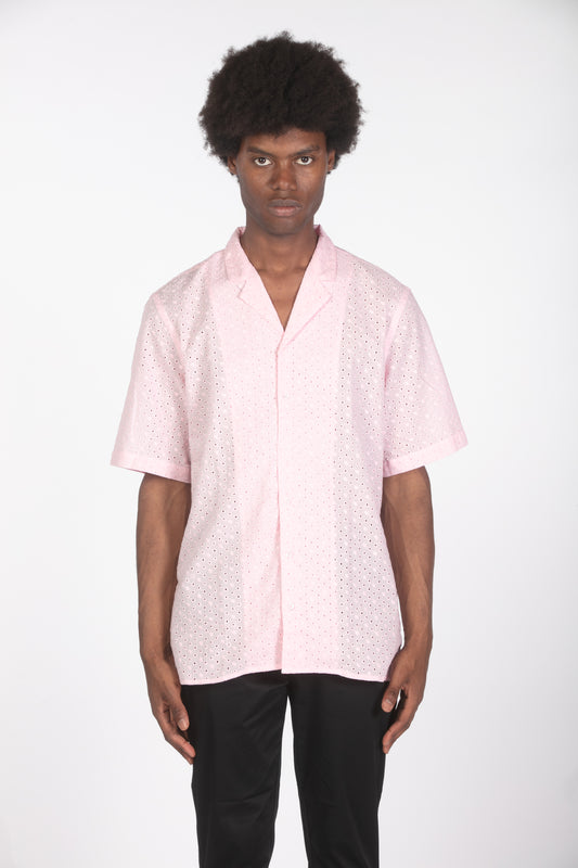 Camicia mm rosa con ricamo traforato