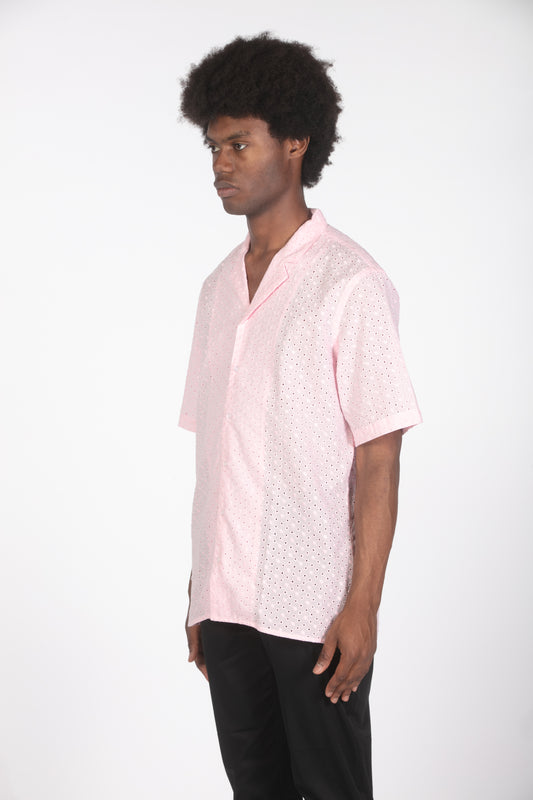 Camicia mm rosa con ricamo traforato