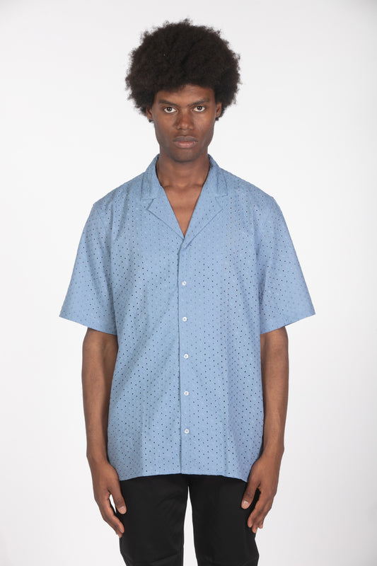 Camicia mm cielo con ricamo traforato