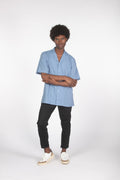 Camicia mm cielo con ricamo traforato