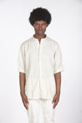 Camicia lino con colletto a fascetta mm beige