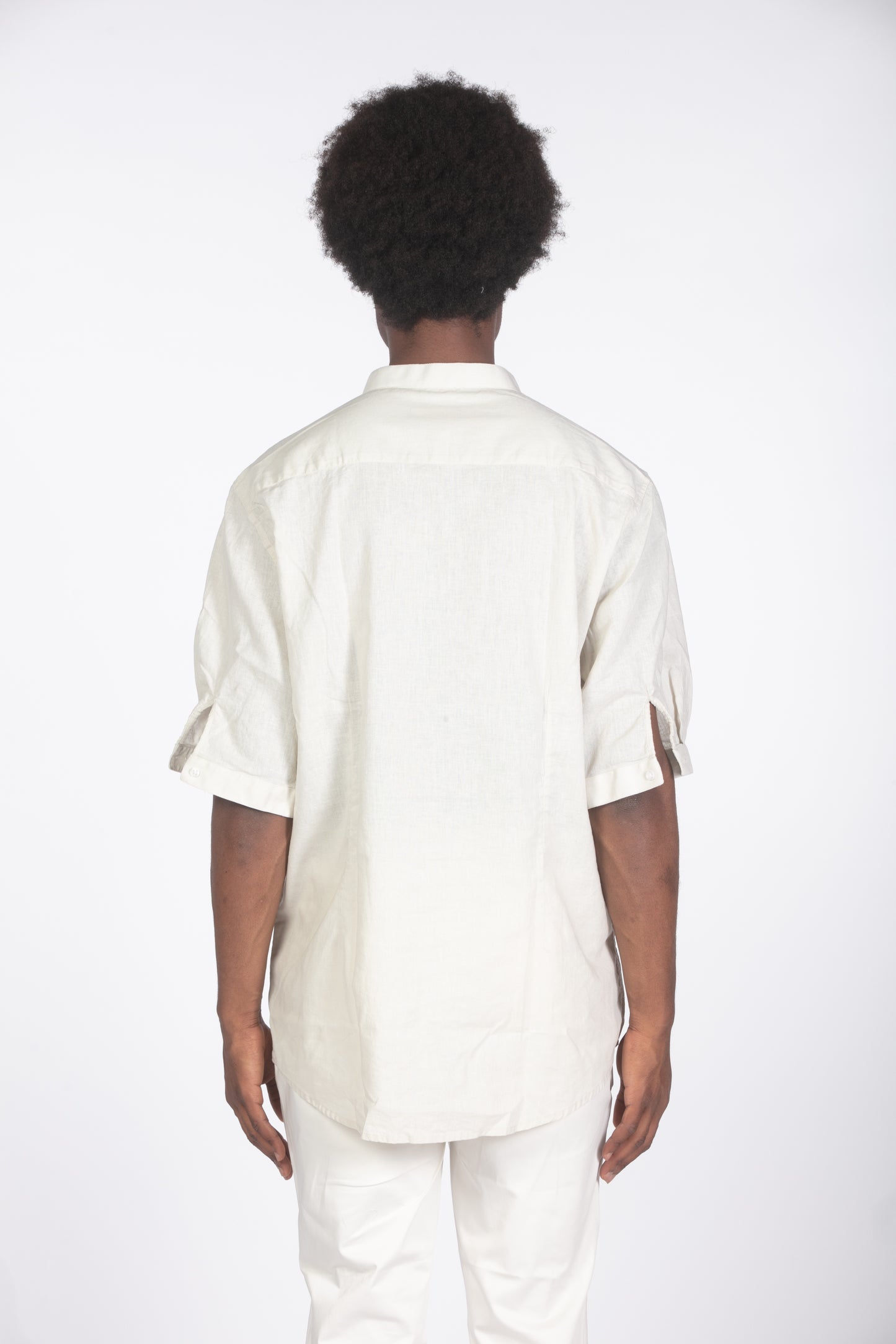 Camicia lino con colletto a fascetta mm beige