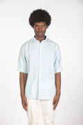 Camicia lino con collo a fascetta mm celeste