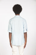 Camicia lino con collo a fascetta mm celeste