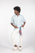 Camicia lino con collo a fascetta mm celeste