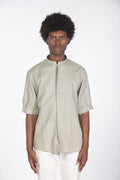 Camicia lino con colletto a fascetta mm verde militare