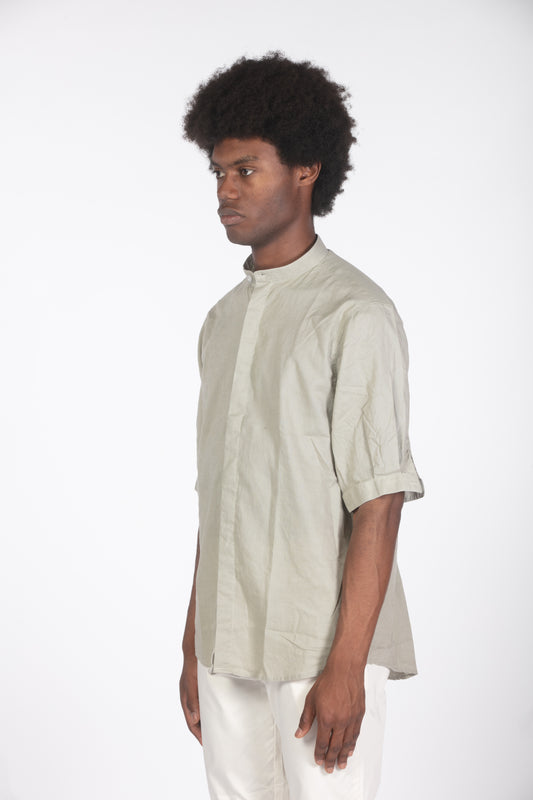 Camicia lino con colletto a fascetta mm verde militare