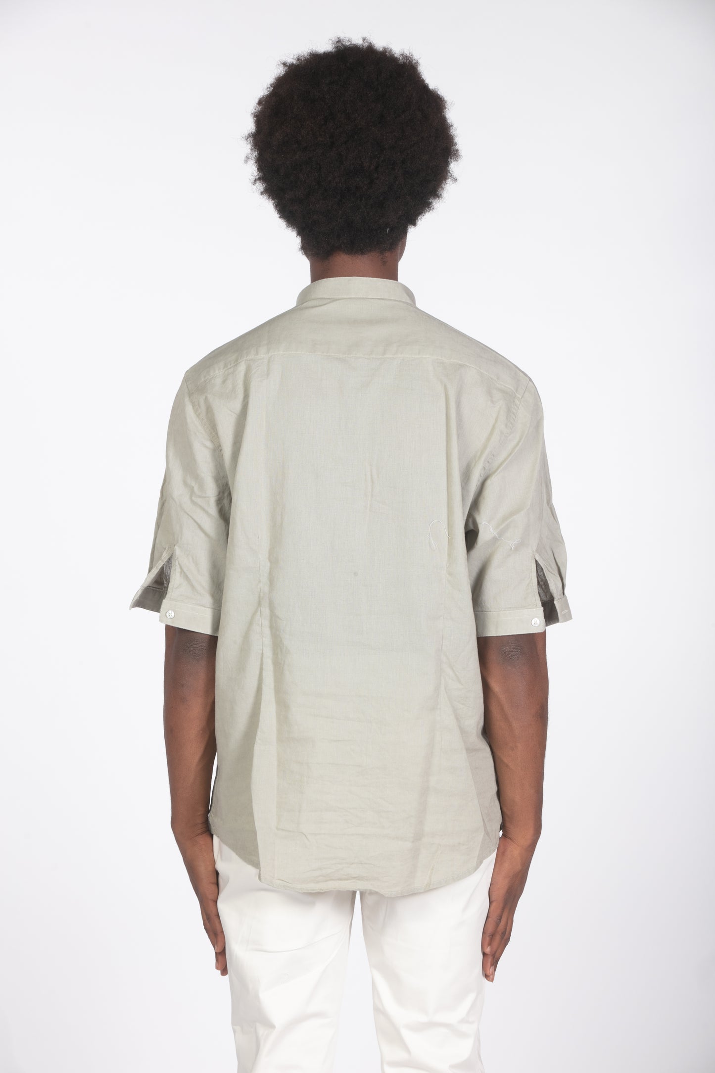 Camicia lino con colletto a fascetta mm verde militare