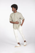 Camicia lino con colletto a fascetta mm verde militare