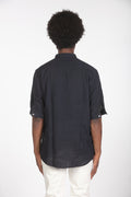 Camicia lino con colletto a fascetta mm blu